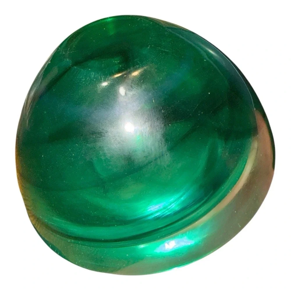 Vintage KOSTA BODA Emerald Green Swirl Glass Atoll Votive Holder Paper Weight